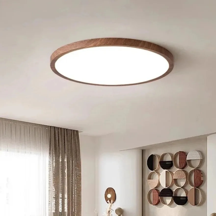 Modern LED Ceiling Light Circular Ultrathin Wood Grain Walnut Decorative Light Bedroom Dining Room Living Room Indoor Home Light