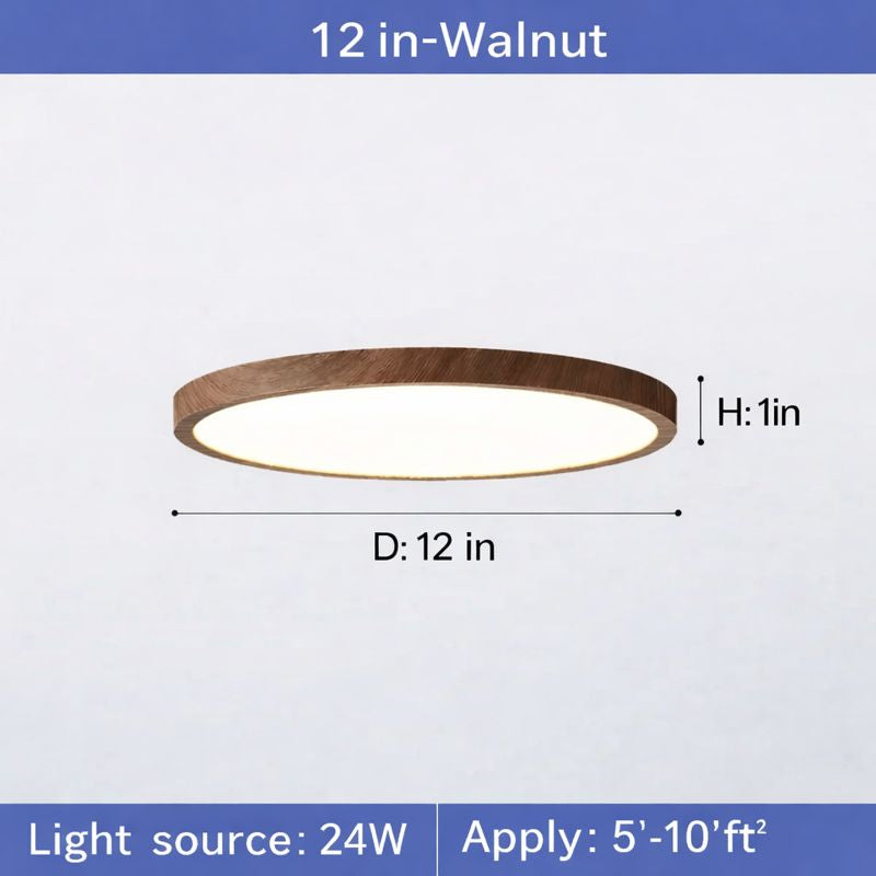 Modern LED Ceiling Light Circular Ultrathin Wood Grain Walnut Decorative Light Bedroom Dining Room Living Room Indoor Home Light