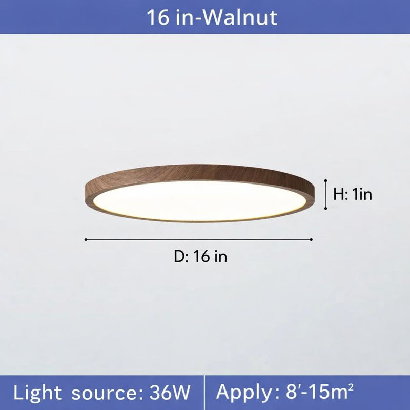 Modern LED Ceiling Light Circular Ultrathin Wood Grain Walnut Decorative Light Bedroom Dining Room Living Room Indoor Home Light