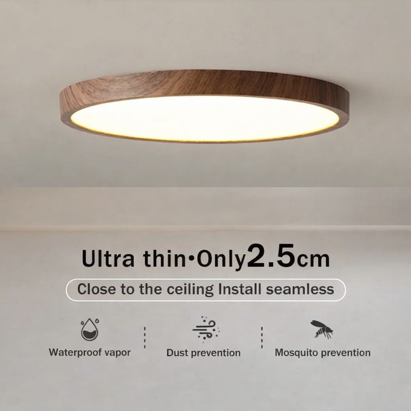 Modern LED Ceiling Light Circular Ultrathin Wood Grain Walnut Decorative Light Bedroom Dining Room Living Room Indoor Home Light