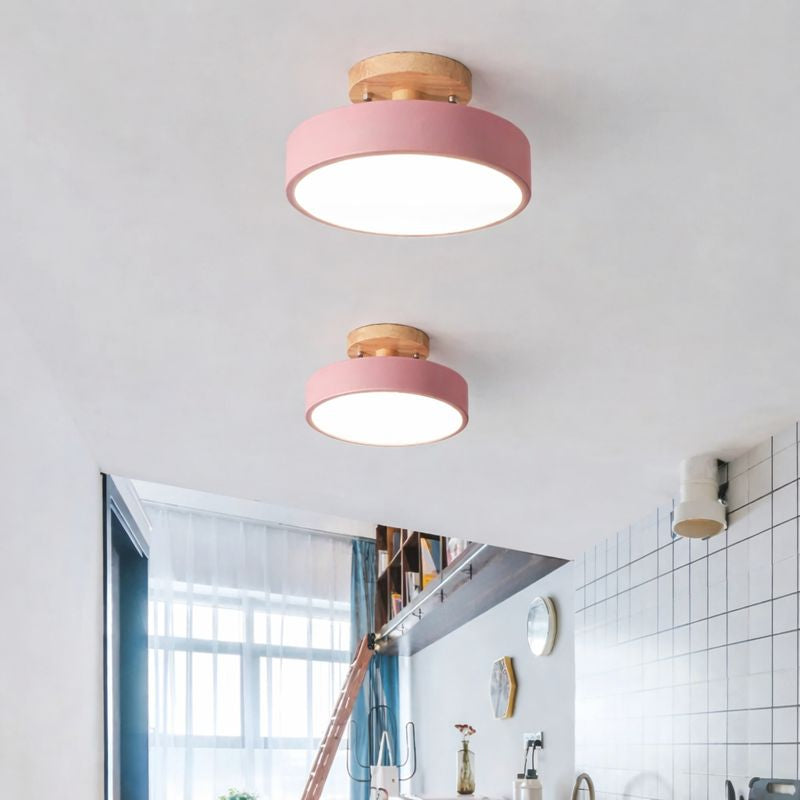 Kennedy Alfred Nordic Corridor Ceiling Light Wooden Round Macaron